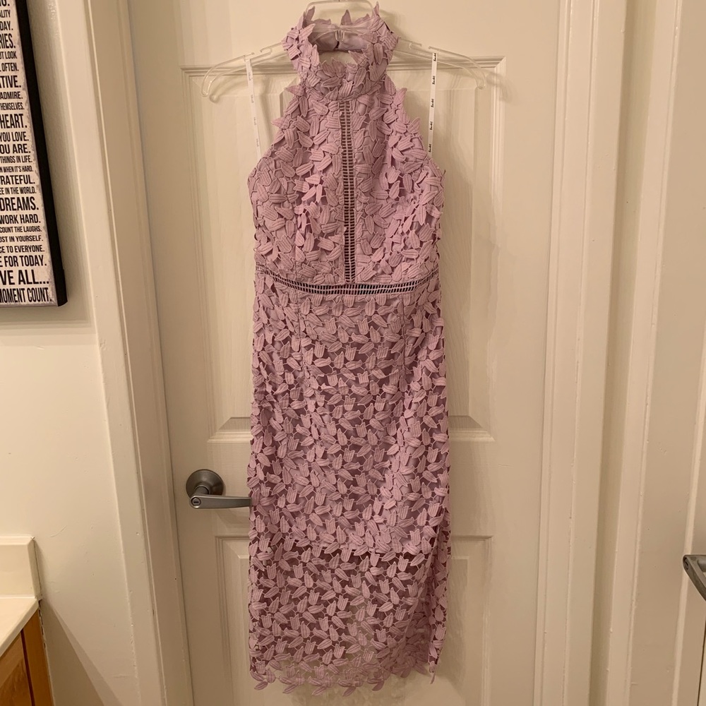 Bardot Gemma Halter Lace Sheath Dress Orchid Lilac